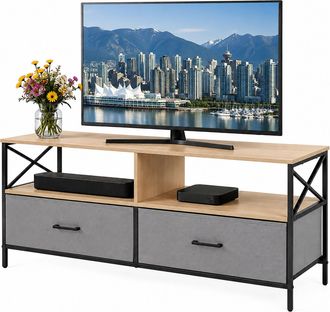 Relaxdays Relaxdays Mueble Bajo Tv, (al X An X Prof.) 50 X 120 X 40 Cm, 2 Cajones Y Baldas, Mdf, Metal, Tela, Greige/negro
