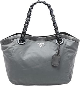 Prada Pre-owned Tote Bags, female, Gray, Size: ONE SIZE Pre-owned Nylon Tote