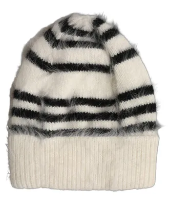 Dolce & Gabbana HAT10010 Black and White Striped Angora Beanie - Black
