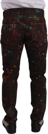 Dolce & Gabbana Mens Brown Splash Cotton Regular Denim Jeans Clothing