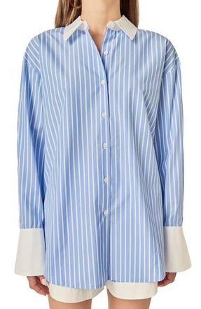 English Factory Stripe Oversize Poplin Shirt in Blue/White Stripe at Nordstrom, Size X-Large