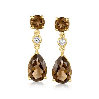 Ross-Simons Smoky Quartz Drop Earrings With. White Topaz in 18kt Gold Over Sterling