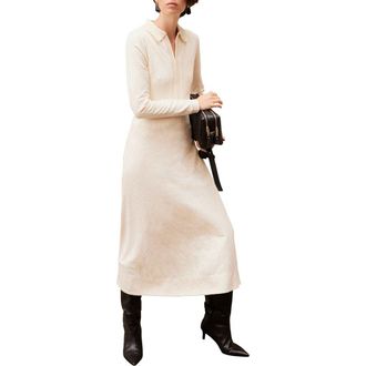 Mint Velvet Jacquard Zip Midi Dress in Ivory at Nordstrom, Size X-Large