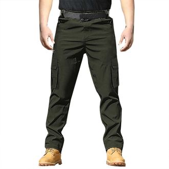 Generic Mens Cargo Pants Elastic Waist Trousers with Multi Pockets Straight Leg Comfort Soft Track Work Pants Outdoor Hiking Pant