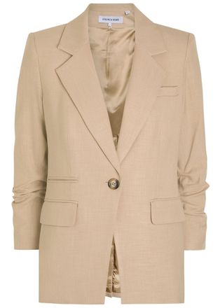Veronica Beard Battista Gathered-sleeve Woven Blazer - Khaki - 14 (UK18 / Xxl)