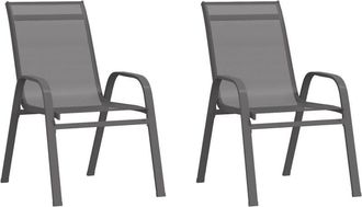 vidaXL Vidaxl - Stackable Garden Chairs 2 pcs Grey Textilene Fabric