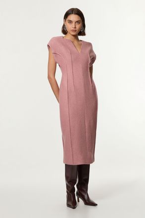 Karen Millen Womens Textured Wool Blend Darted Tailored Midi Dress - Pink viscose - Size 14 UK