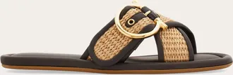 Ferragamo Women Double strap Gancini ornament slide Brown Size 10.5