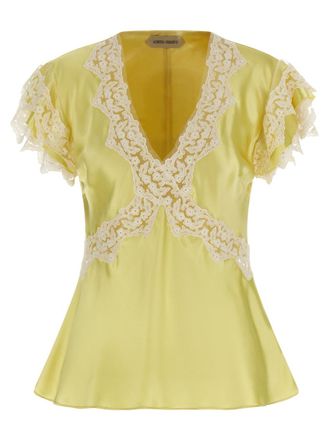 Alberta Ferretti Yellow Satin and lace top