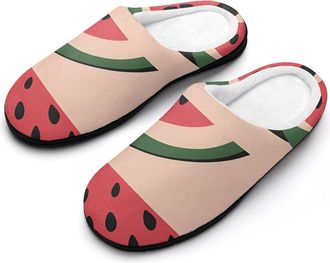 Generic Watermelon Slices Mens Slippers Slip On Comfortable Fleece Cotton House Shoes Winter