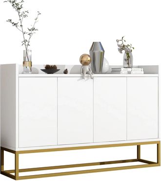 STILVORA Aparador Con 4 Puertas Y 2 Estantes Ajustables, Apertura A Presion, En Tablero De Particulas 120 X 30 X 80 Cm Blanco