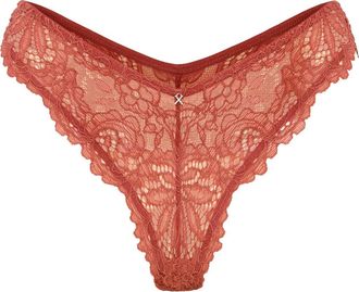 Savage x Fenty Romantic Corded Lace Brazilian Panties in Dry Poppy Brown at Nordstrom, Size 1X