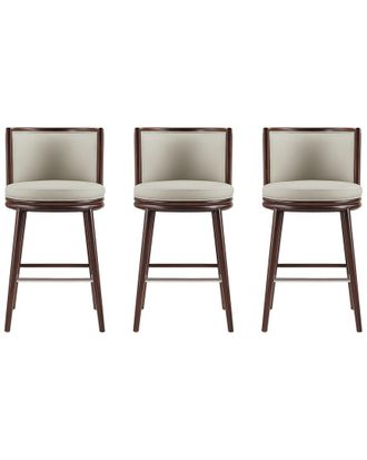 Manhattan Comfort Set Of 3 Evalyn Leatherette Barstools With Beech Wood Legs