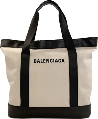 Balenciaga Black White Canvas Leather Tote Bag (Pre-Owned)