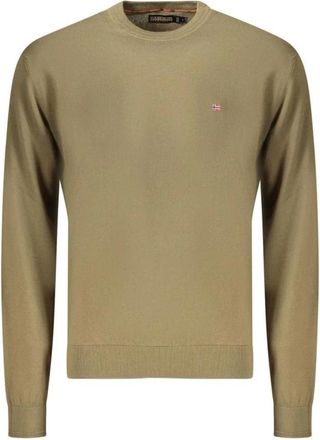 Napapijri Verde Katoen Shirt met Lange Mouwen - Heren - Ronde hals truien - Groen - 3XL - Katoen - Truien & Vesten