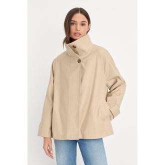 Good American Womens Funnel Neck Trench | Light Taupe, Size Medium | Good American by Khlo&Egrave; Kardashian