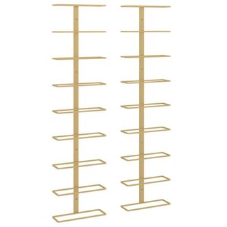 Berkfield Home Wall-mounted Wine Rack for 9 Bottles 2 pcs Gold Iron