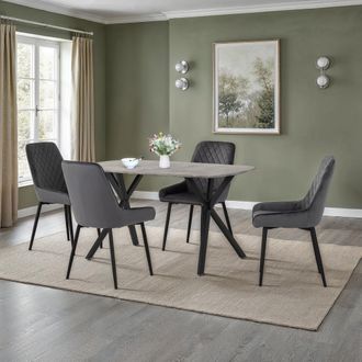 Seconique Athens Rectangular Concrete Effect Dining Set with Avery Chairs in Grey