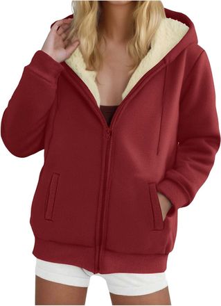 Generic Full Zip Hooded Jackets for Women UK, Ladies Hoodies with Zip, Warm Sherpa fleece Lined Coat with Pockets, Womens Teddy Fleece Hoodie Sweatshirts