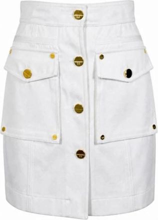 Elisabetta Franchi High-Waisted Utility Mini Skirt - Dames - Korte rokken - Wit - S - Katoen - Rokken