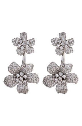 Eye Candy Los Angeles Rose Cubic Zirconia Floral Drop Earrings in Silver at Nordstrom Rack