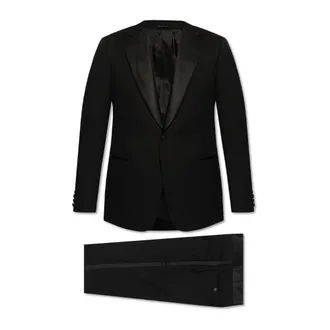 Giorgio Armani Single Breasted Suits, male, Black, Size: M Wool suit