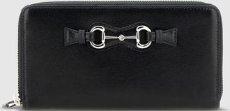 Gucci Zip Around Wallet With Horsebit, Black, Leather