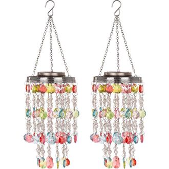 Glitzhome Set of 2 Solar Lighted Acrylic Jewel Beaded Wind Chime or Chandelier Hanging Decor in Red at Nordstrom, Size Medium
