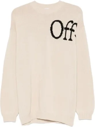 Off-white Rondgebreide trui - Heren - Ronde hals truien - Beige - L - Katoen - Truien & Vesten