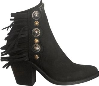 Liberty Black Womens Nubuck Grease Fringe Booties In Black