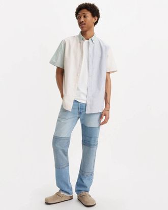 Levi's Premium 501 Straight Jeans Mens Blue Original Fit Patchwork GBO2960