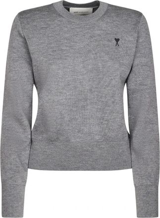 Ami Quota Sweater met ronde hals en Ami de Coeur - Dames - Ronde hals truien - Grijs - M - Wol - Truien & Vesten