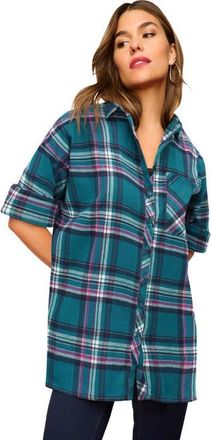 Roaman's Plaid Flannel Tunic in Teal Plaid at Nordstrom, Size 12