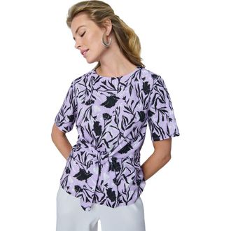 Jessica London Stretch Crepe Tie Waist Top in Lilac Pretty Florals at Nordstrom, Size Medium
