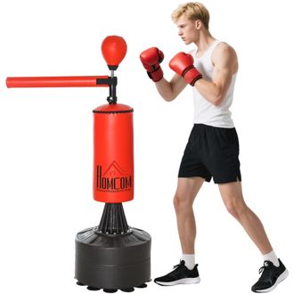 No Brand Saco De Boxeo Regulable En Altura Con Pelota Y Base Lastrada, 88 X 48 X 155-205 Cm, Rojo Y Negro