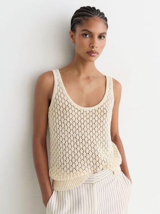 Reiss Linen Open-stitch Knitted Vest, XL