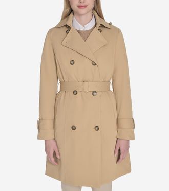 Cole Haan Womens Insulated Twill Trench Coat - Beige Size Large