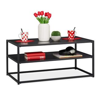 Relaxdays Relaxdays - Mesa Centro De Sal&oacute;n Con Balda Inferior, Dise&ntilde;o Moderno, Dm Y Metal, Negro, 42 X 90 X 50 Cm