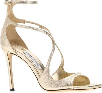 Jimmy Choo London Womens Azia Sandal Gold Fabric Heels