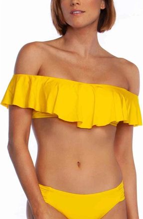 Trina Turk Getaway Bikini Top Womens Yellow Ruffle Bandeau Swimwear JZZ484