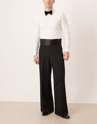 Asos Pantaloni eleganti neri ampi con fascia in vita-Nero
