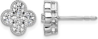 Diamond2Deal 14k White Gold 1 ct Lab Grown Diamond Bloom Floral Stud Earrings VS Clarity, D-E Color