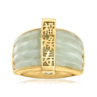 Ross-Simons Jade Fortune, Prosperity, Longevity Ring With 18kt Gold Over Sterling