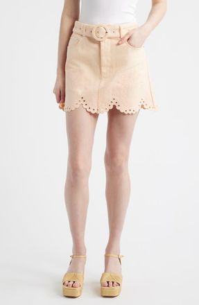 Farm Rio Belted Cotton Twill Miniskirt in Pink at Nordstrom, Size 30