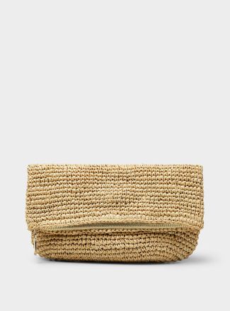 Simons Womens Crocheted raffia folded clutch
