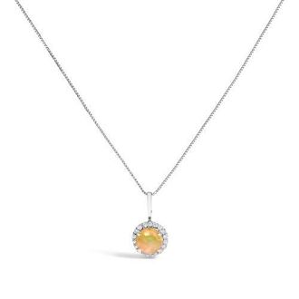House of Brilliance 10K Gold Gemstone and 1/10 Cttw Diamond Accent Halo Pendant Necklace in White | Multi Opal at Nordstrom
