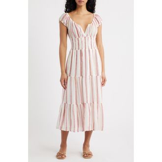 Rails x Giadzy Daria Stripe Smocked Waist Linen Blend Dress in Primavera Stripe at Nordstrom, Size Xx-Large