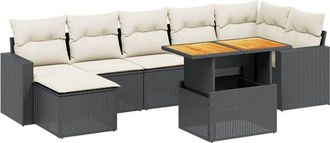 vidaXL Vidaxl - Set De Sof&aacute;s De Jard&iacute;n 8 Piezas Y Cojines Rat&aacute;n Sint&eacute;tico Negro