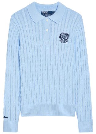 Polo Ralph Lauren Cable-knit Cotton Polo Jumper - Blue - S (UK8-10 / S)