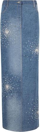 Des_Phemmes Geborduurde Denim Midi Rok - Dames - Spijkerrokken - Blauw - S - Denim - Rokken